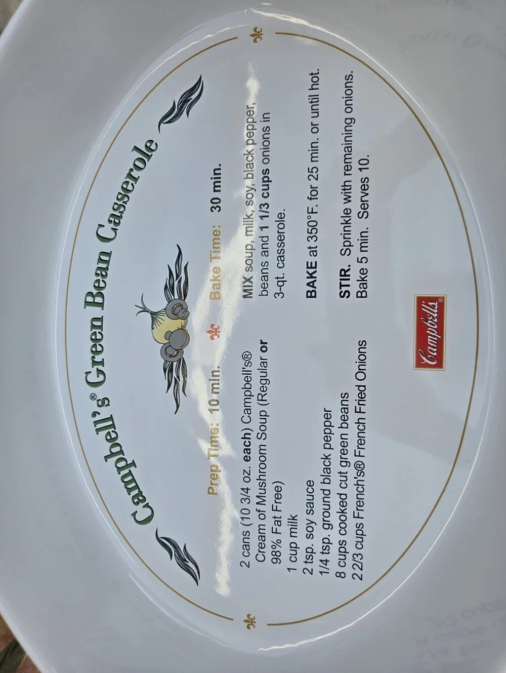 Vintage Campbell's Soup 2006 Green Bean Casserole Recipe Oval Baking Dish